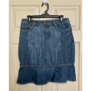 VTG 90s Phoebe Buffay Denim Skirt Ruffle Bottom Raw Hem Size 8 *See Details